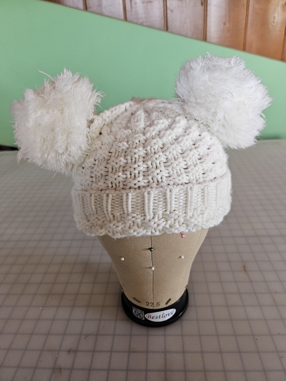 White Beanie with Puffs